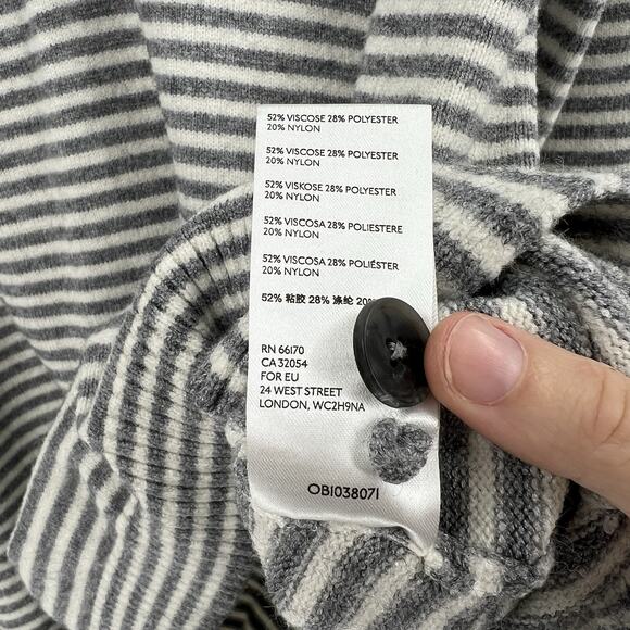 By Anthropologie Serena Striped Button V-Neck Gray Cream Knit Sweater Size Large - Picture 11 of 11